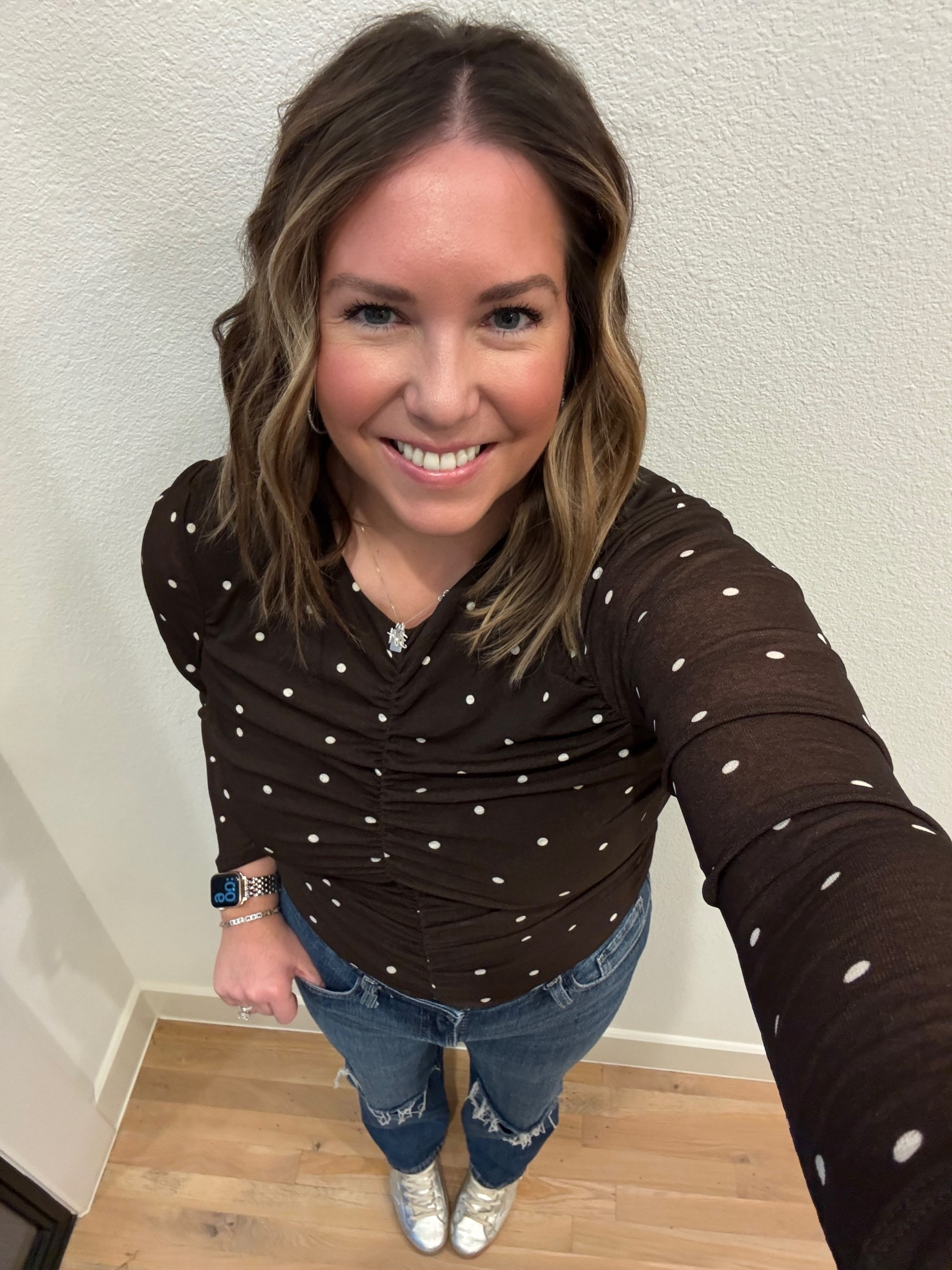 Surprised a friend to celebrate her engagement. It was so much fun to celebrate love and excitement of a new chapter. I love this polka dot too and the brown feels a little unexpected. Paired it with jeans and sneakers to stay casual  

#LTKootd #LTKFindsUnder50 #LTKSaleAlert