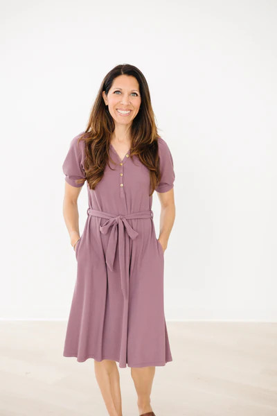 MW Anywhere Ribbed Henley Dress in Soft Plum | Merrick White