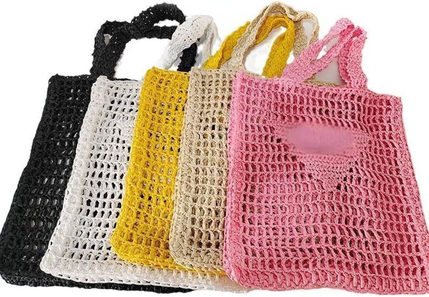 NA Handmade Straw Bag, Travel Beach Fishing mesh Bag, Straw Woven Bag Female Pastoral Style Weaving  | Amazon (US)