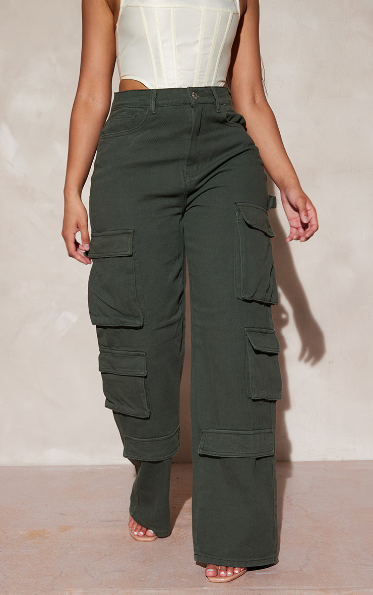 Shape Khaki Pocket Wide Leg Cargo Jeans | Pretty Little Thing (Australia & New Zealand)