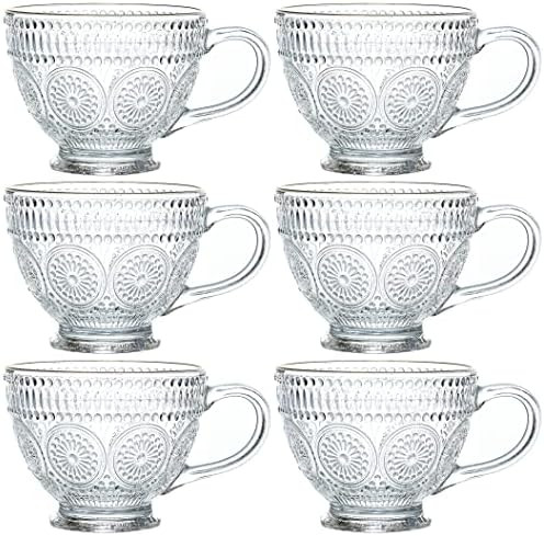 Amazon.com: Kingrol Glass Coffee Mugs with Handles, 6 Pack 12.5 Ounces Embossed Tea Cups, Vintage... | Amazon (US)