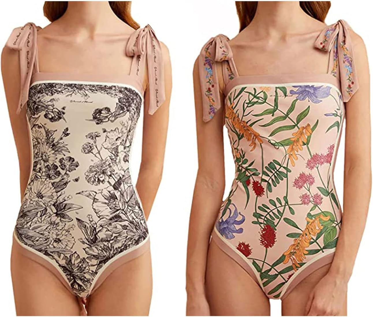 Vintage One Piece Swimsuit for Girs Reversible Floral Tie Print Cute Bathing Suits for Teen Tummy... | Amazon (US)