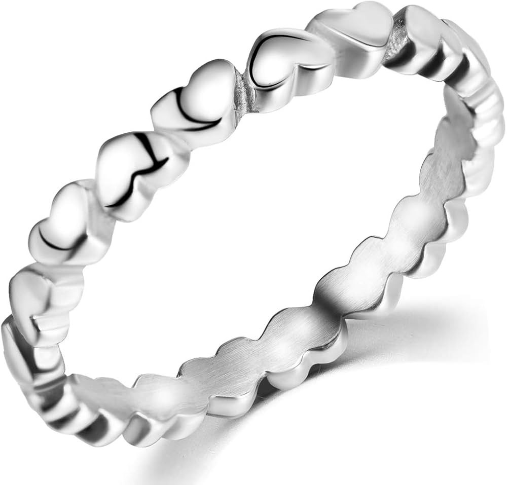 Stainless Steel Heart Shaped Classical Simple Plain Stacking Wedding Band Promise Ring | Amazon (US)