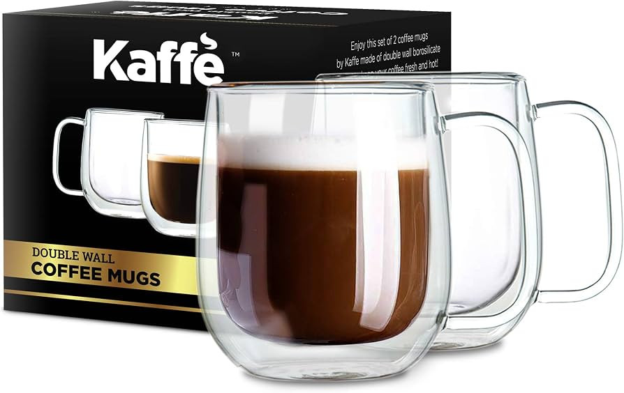 Kaffe 10oz Medium Glass Coffee Cups - Double-Wall Clear Coffee Mug Set - Insulated Glass Cups for... | Amazon (US)