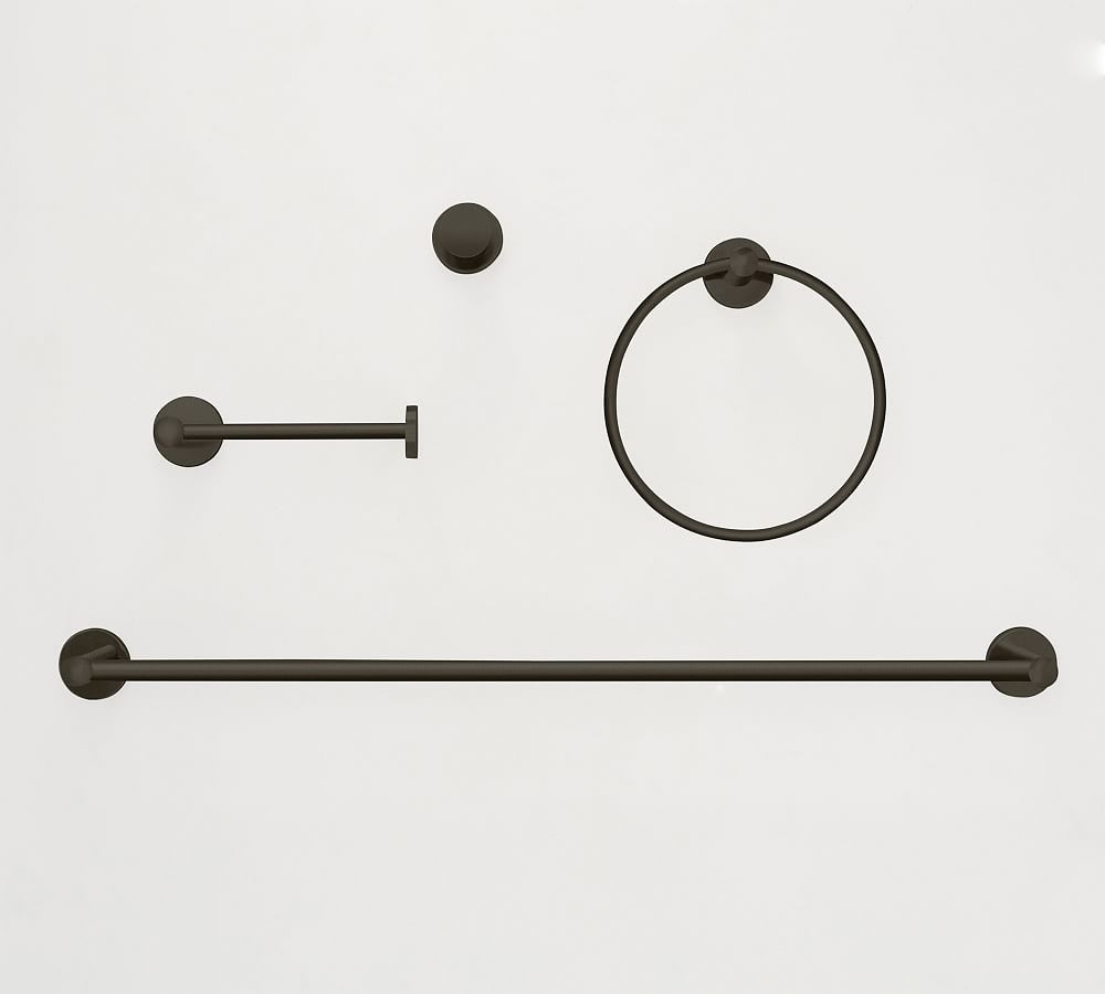 Antique Bronze Linden Bathroom Hardware Set of 4 with 24"" Towel Bar | Pottery Barn (US)