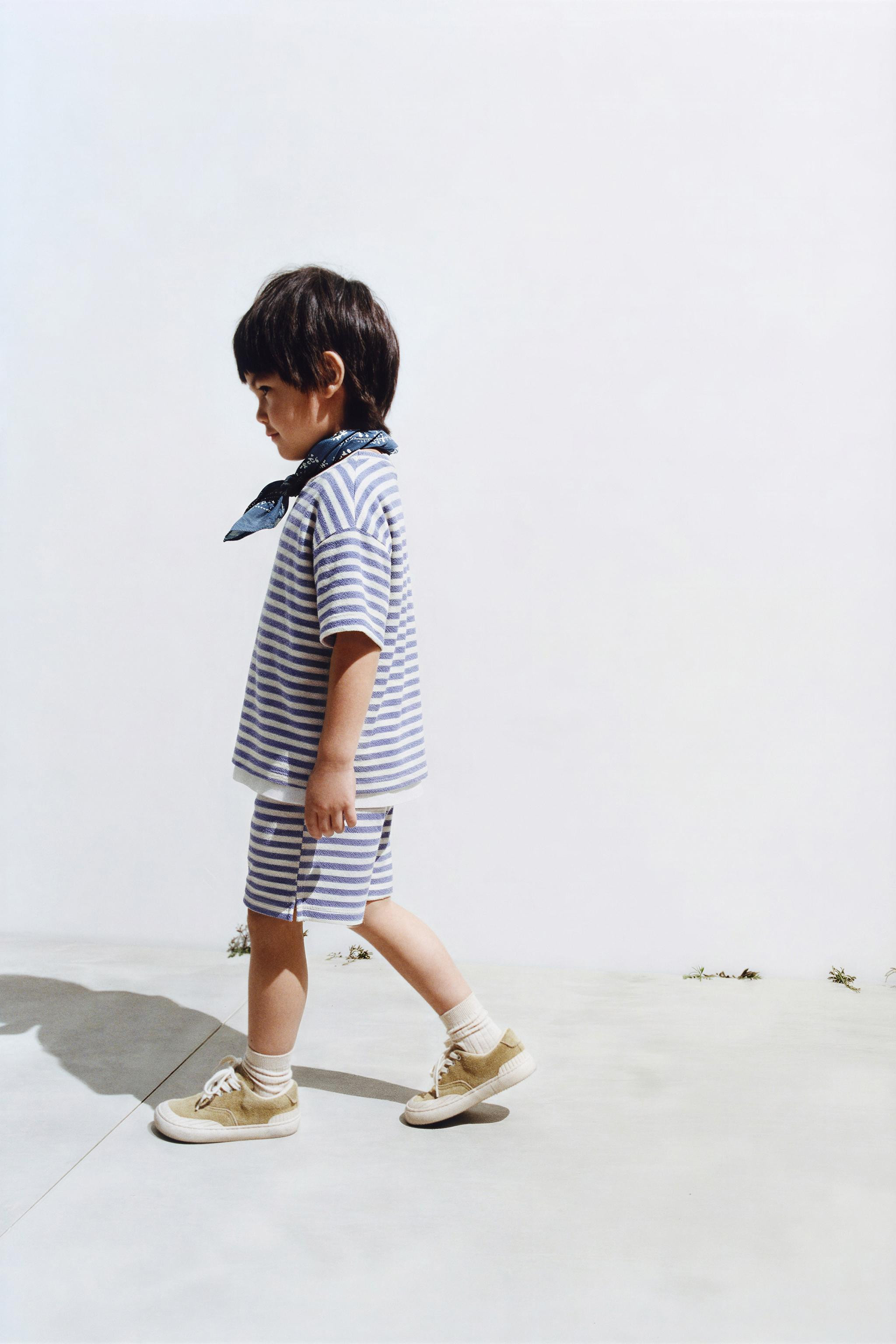 STRIPED TERRY CLOTH T-SHIRT AND BERMUDA SET | Zara US