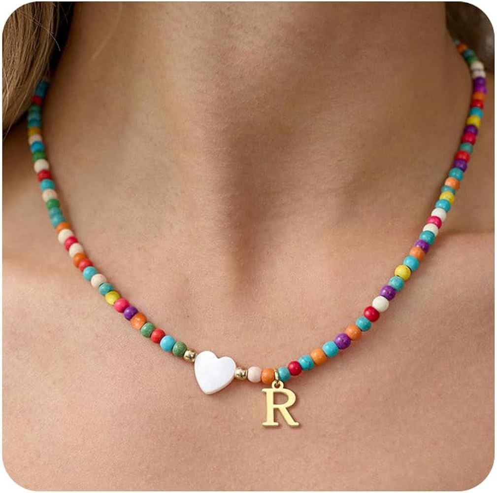 TOBENY Dainty Initial Necklaces for Women Girls Colorful Beaded Necklaces for Teen Girls Handmade... | Amazon (US)
