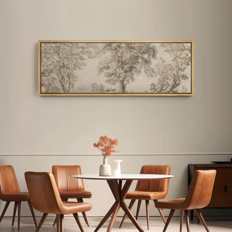 IDEA4WALL Rustic Countryside "Vintage Forest Trees In French Etching Sketch Warm Extra Large Fram... | Wayfair North America