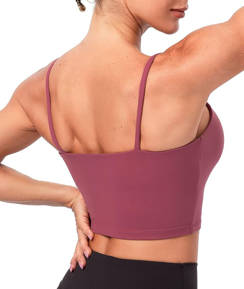 Lavento Women's Longline Sports Bra Yoga Cami Tank Top with Built in Bra | Amazon (US)