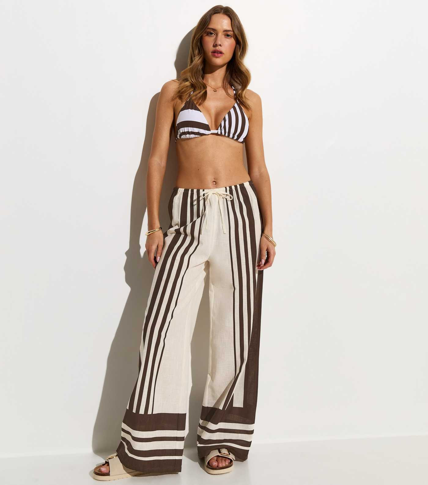 White Striped Wide Leg Beach Trousers | New Look | New Look (UK)
