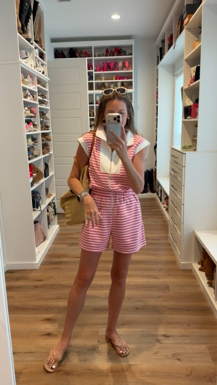 The perfect summer romper in a small, sunglasses, sandals and accessories- fits tts.

#LTKSeasonal #LTKmomlife #LTKootd