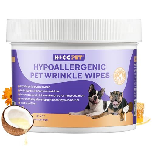 HICC PET Dog Wrinkle Wipes for Face & Skin Folds, Vet-Recommended Hypoallergenic Cleaning Pads, Tear Stain Remover & Deodorizing, Odor Control | Frenchie/Bulldog/Pug/Shar-Pei/Cats Care (100 Count) | Amazon (US)