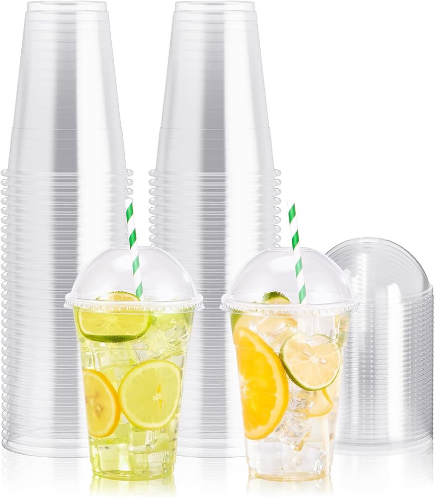 100 PACK 16 oz Clear Plastic Cups with Dome Lids, Disposable Dessert Cups, Parfait Cup for Ice Cr... | Amazon (US)