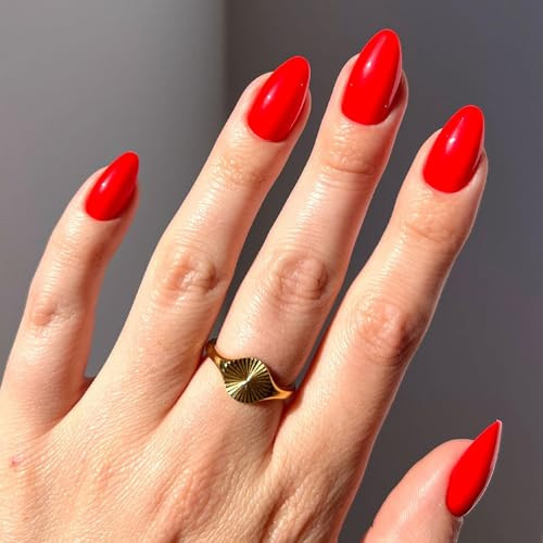 Glamnetic Press On Nails - Fiery Red | Opaque Bright Red Short Almond Fake Nails, Salon Quality | 15 Sizes - 30 Nail Kit with Glue | Amazon (US)