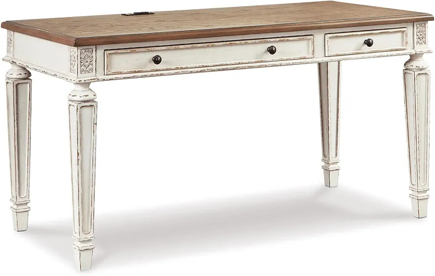 Signature Design by Ashley Realyn Farmhouse 60" Home Office Desk with USB Charging, Chipped White | Amazon (US)