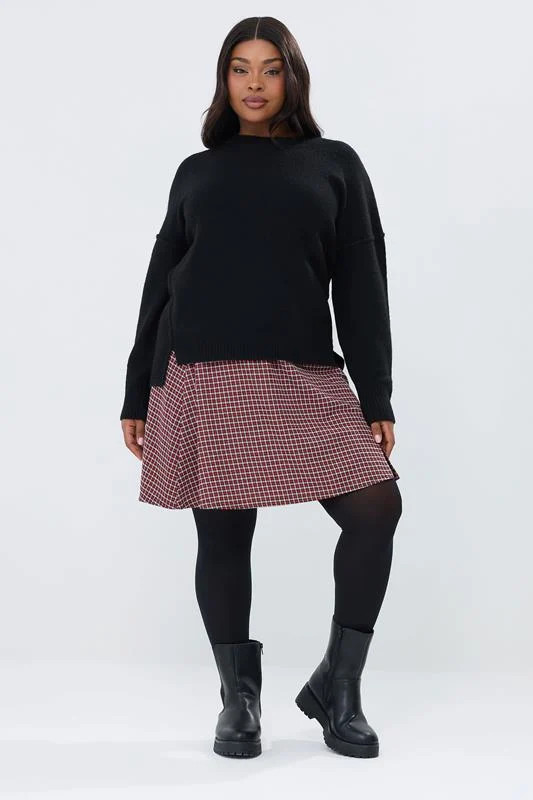 YOURS Plus Size Red Check Mini Skirt | Yours Clothing UK