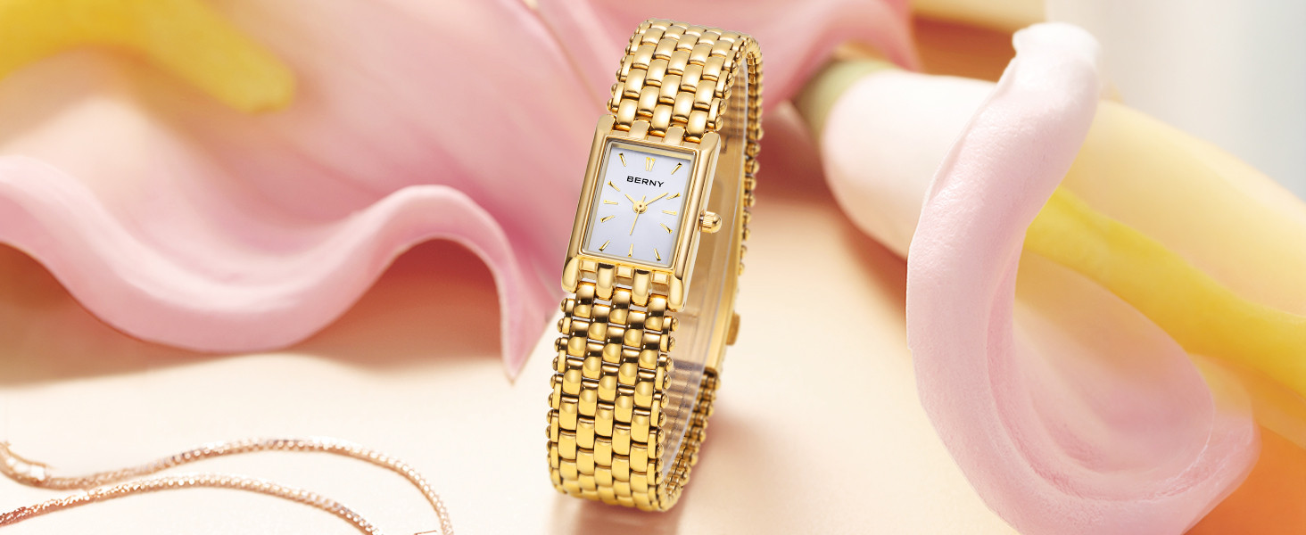 BERNY Gold Watches for Women Updated Ladies Quartz Wrist Watches Stainless Steel Band Womens Smal... | Amazon (US)