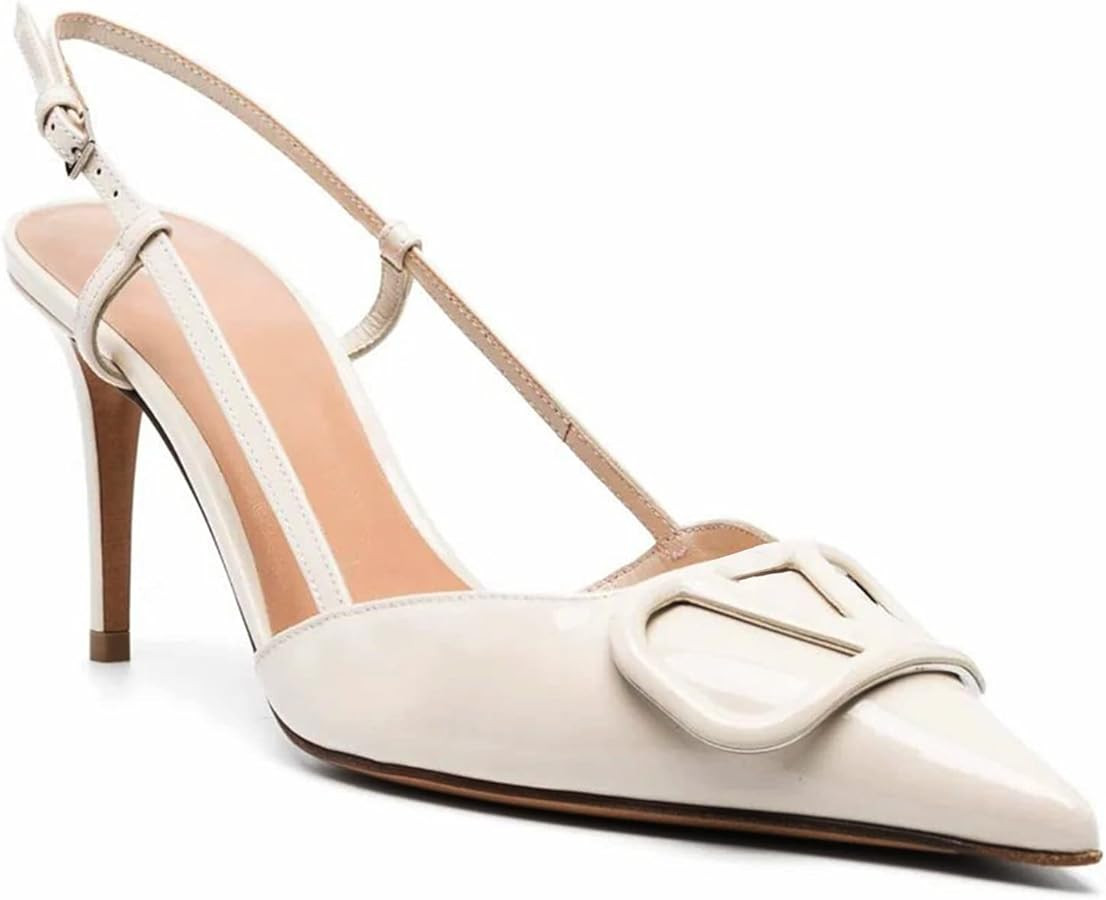 Women Heeled Slingback Sandals V Buckle Closed Pointed Toe Stiletto High Heels Slip-On Backless E... | Amazon (US)