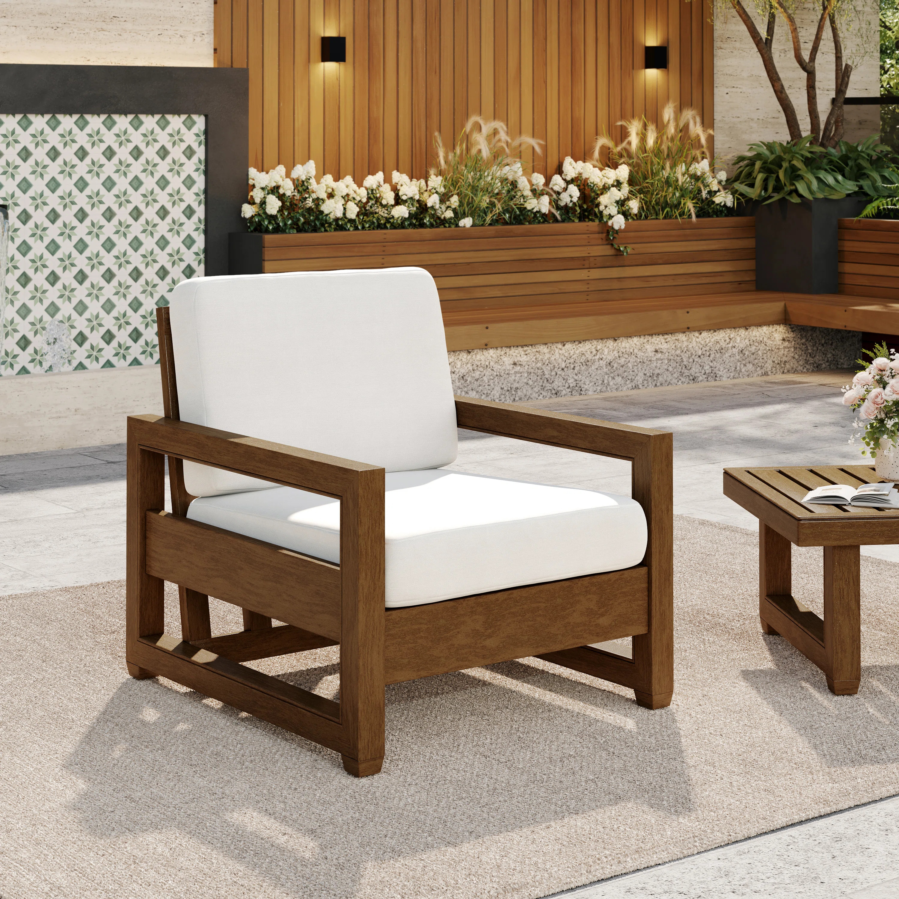 Solid Wood Teak Outdoor Chair With Cushion And Arms | Wayfair North America