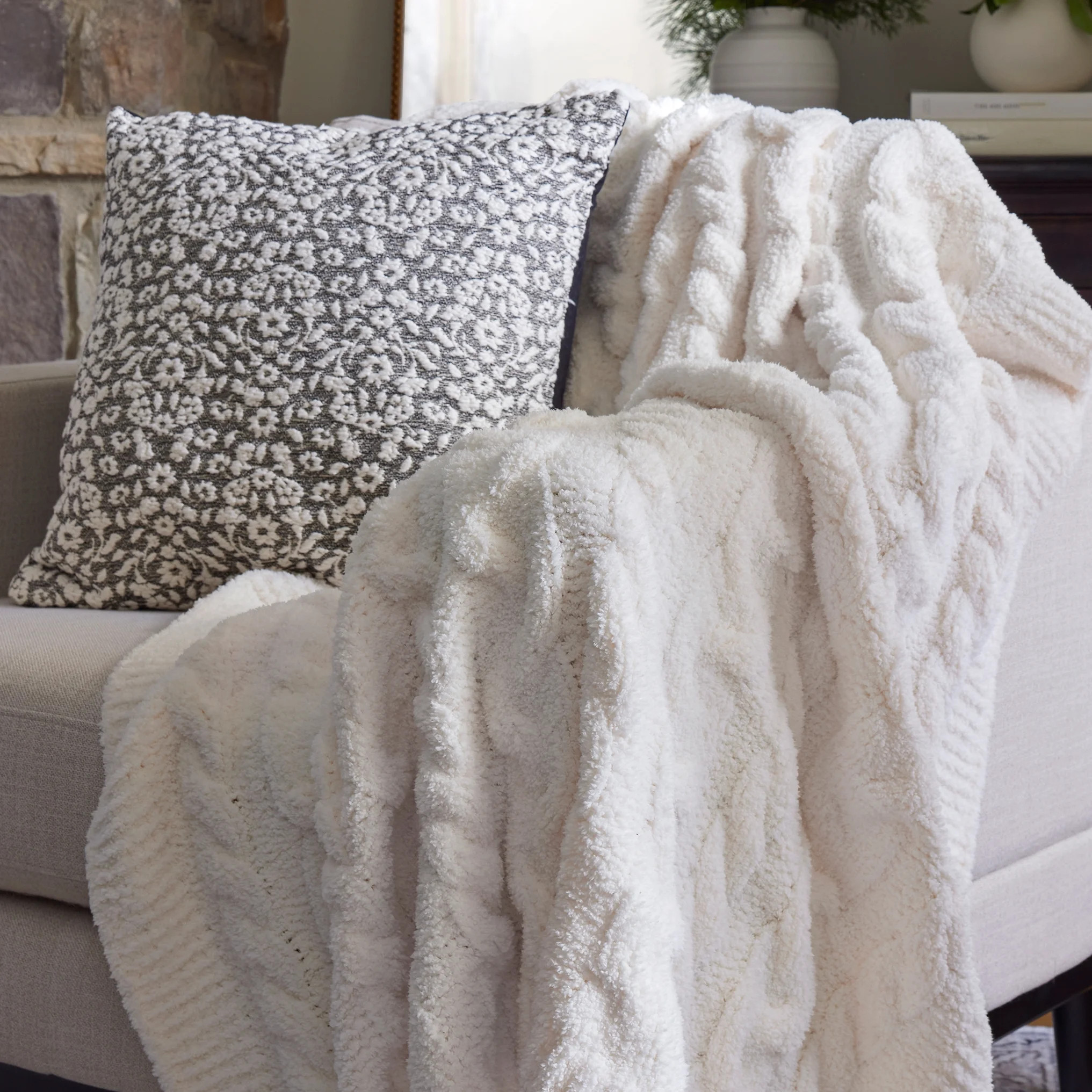 Better Homes & Gardens Vanilla Cable Cozy Knit Oversize Soft Warm Couch Throw Blanket, , Vanilla | Walmart (US)