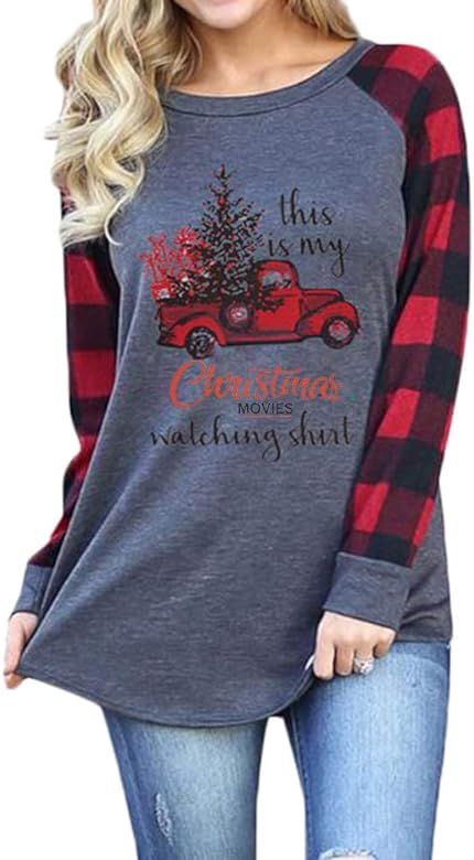 Womens Merry Christmas Striped Raglan Long Sleeve T Shirt Plaid Leopard Printed Tree Baseball Shi... | Amazon (US)