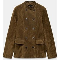 Zara - 100% Suede Fitted Jacket - Women - Light Khaki - Women | Zara US