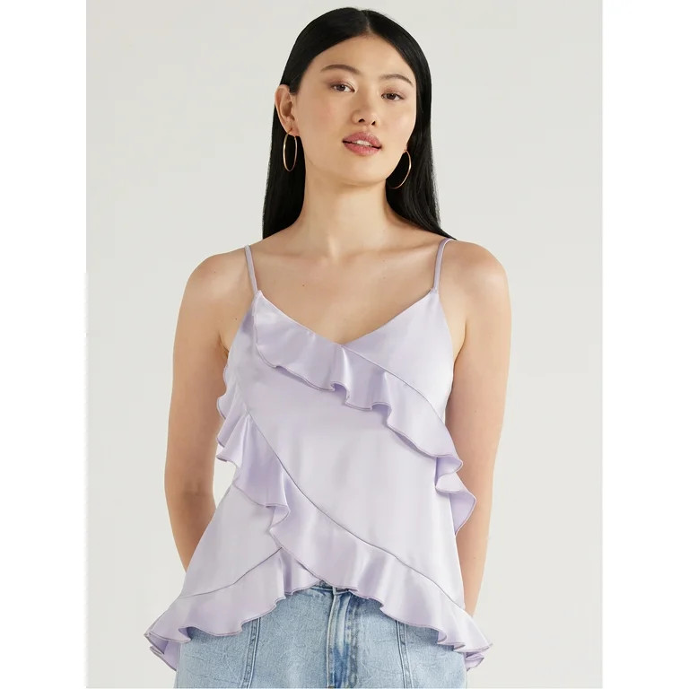 Scoop Women’s Satin Ruffle Tank Top, Sizes XS-XXL | Walmart (US)
