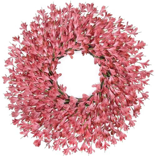 26 Inch Spring Wreaths for Front Door Large Easter Valentines Forsythia Floral Summer Spring Door Wreaths Outdoor All Season Spring Decorations for Home Porch Room Window Wall Farmhouse Decor(Pink-1) | Amazon (US)