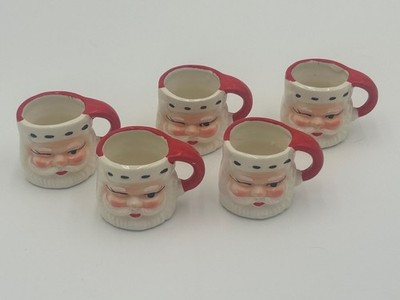 Lot of 5 Vintage Christmas Miniature Winking Santa Face Mug Ceramic Japan | eBay US