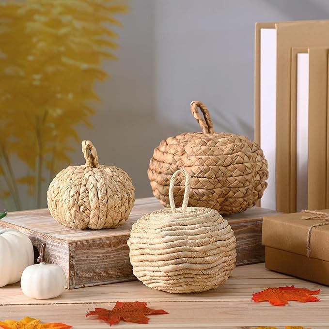 3 Pcs Rattan Pumpkin Fall Decoration Handmade Fall Thanksgiving Pumpkin Table Decors Artificial W... | Amazon (US)