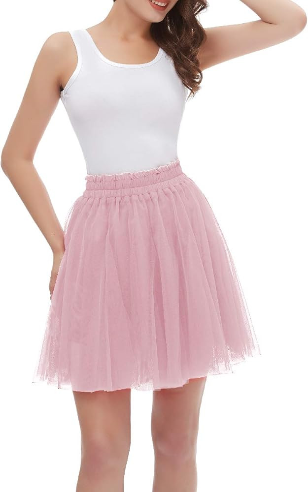 Girstunm Women's Elastic Waist Dancing Dress Princess Mesh Tulle Above Knee Skirts | Amazon (US)