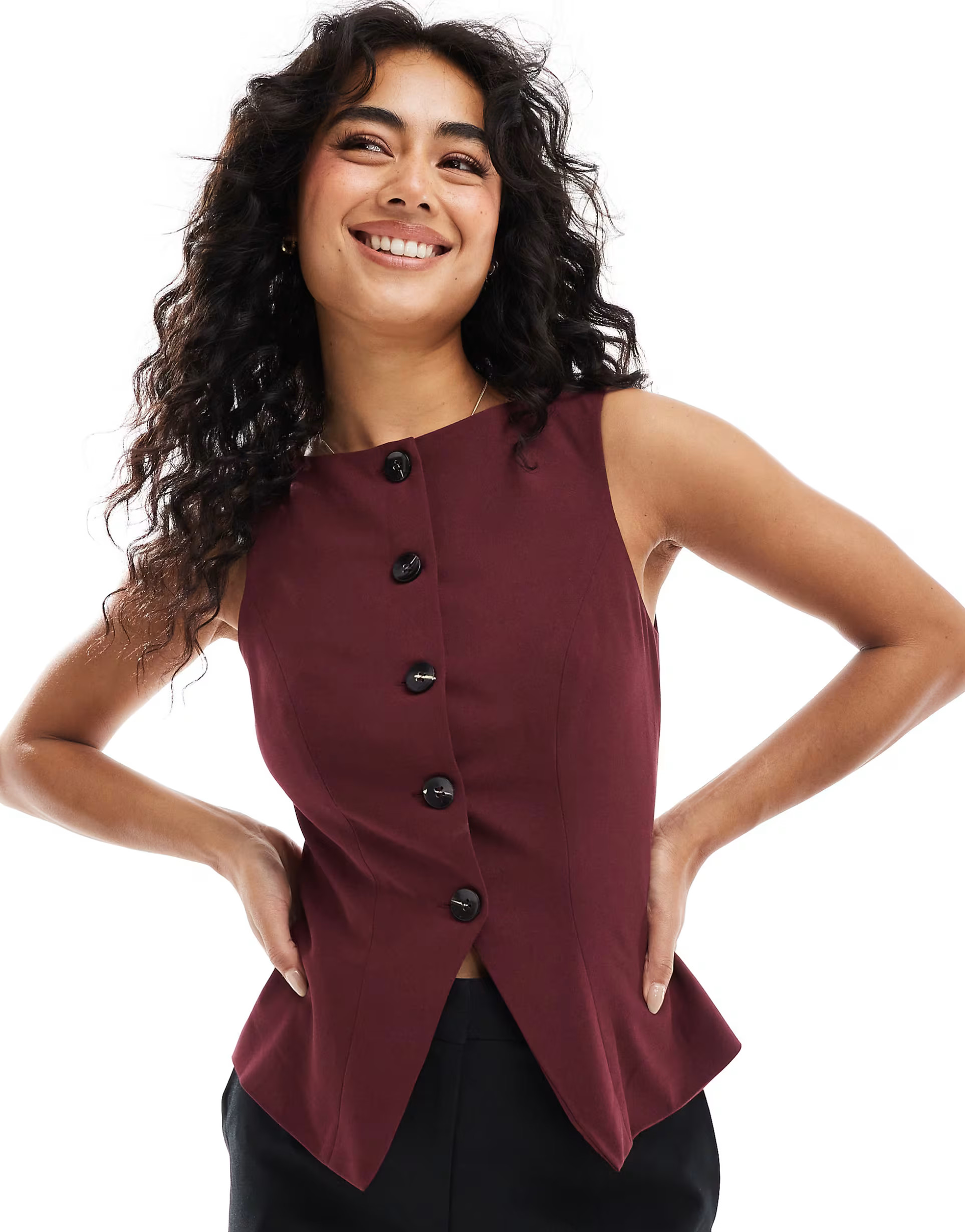 AOS DESIGN high neck split front waistcoat in burgundy | ASOS (Global)