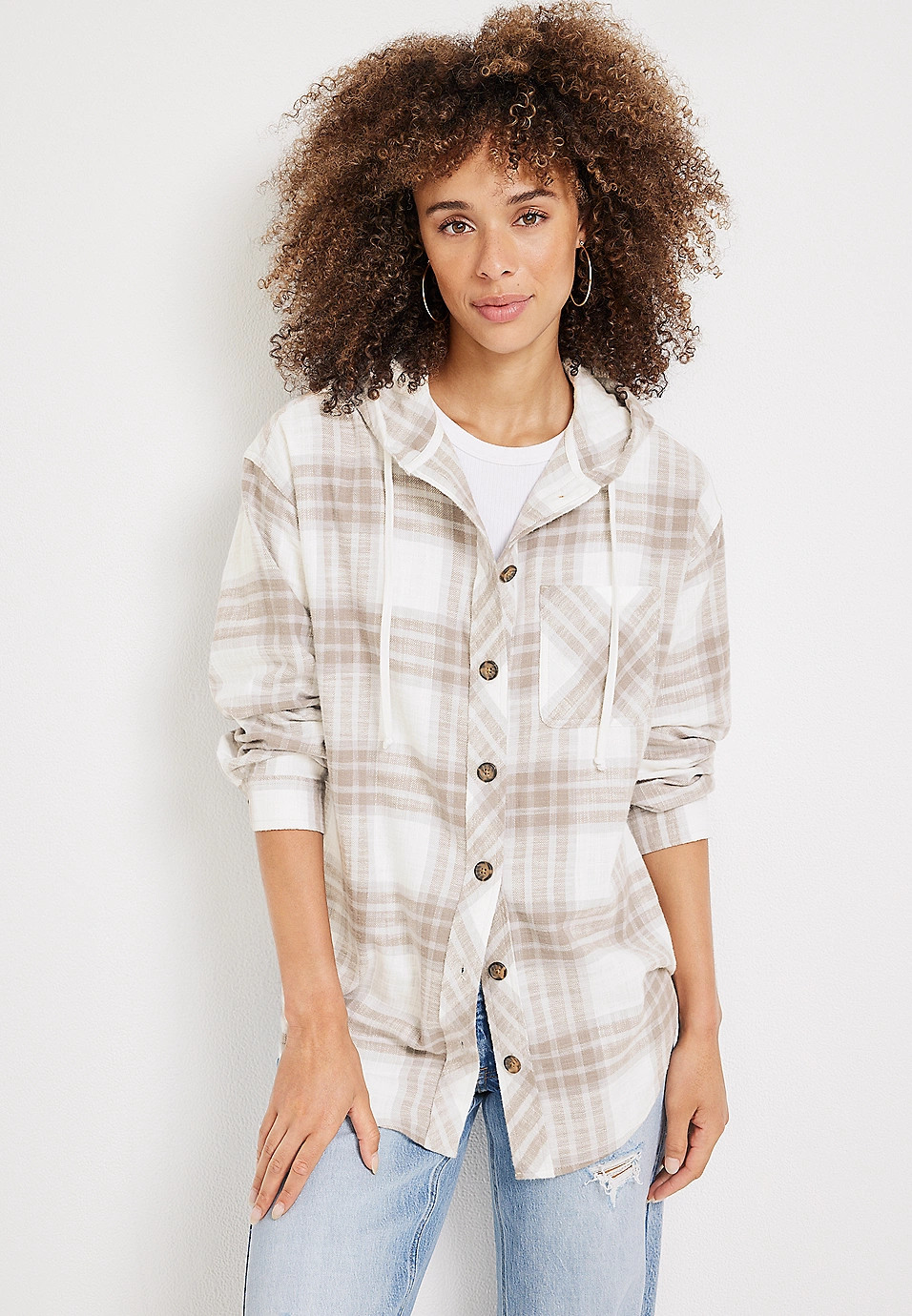 Cabin Plaid Hooded Boyfriend Tunic Shirt | Maurices