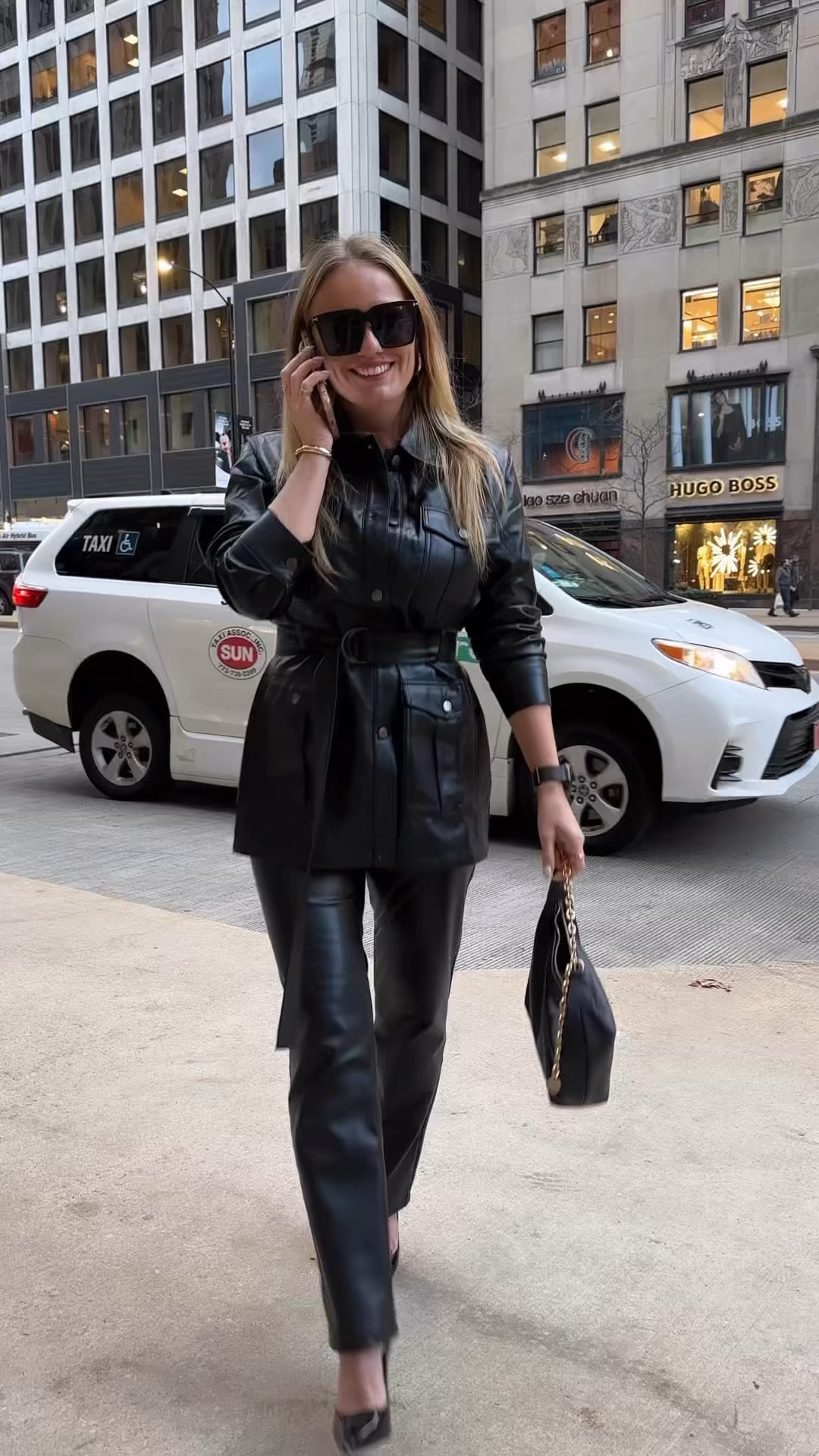 Total black fall outfit 🖤
Vegan leather jacket size M
Vegan leather pants size S
Black purse bag 
Black sunglasses 
Jewelry necklace and cuff#LTKVideo

#LTKStyleTip #LTKWorkwear