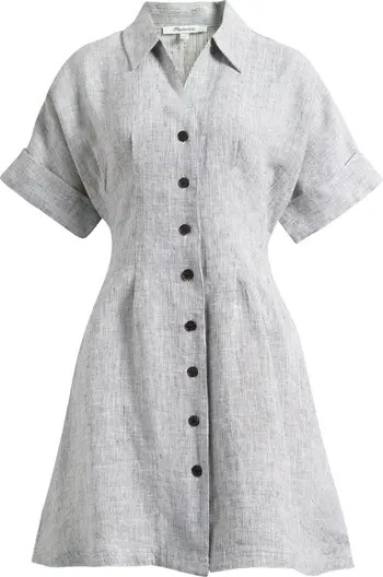 Pleated Linen Mini Shirtdress | Nordstrom