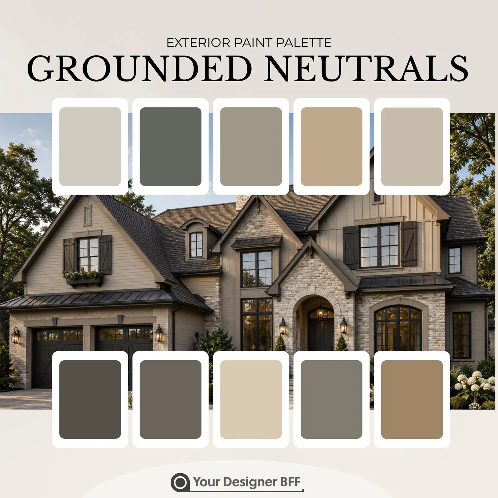 Grounded Neutrals Exterior Paint Palette, Sherwin-Williams Neutral House Colors, Warm Earthy Exte... | Etsy (Global)