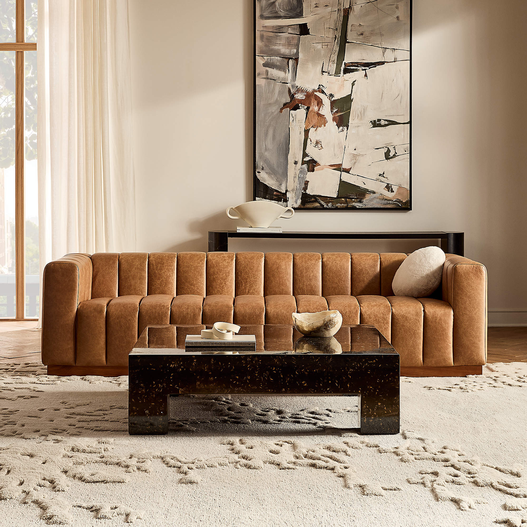 Scatola 48" Square Brown Tiled Resin Coffee Table + Reviews | CB2 | CB2