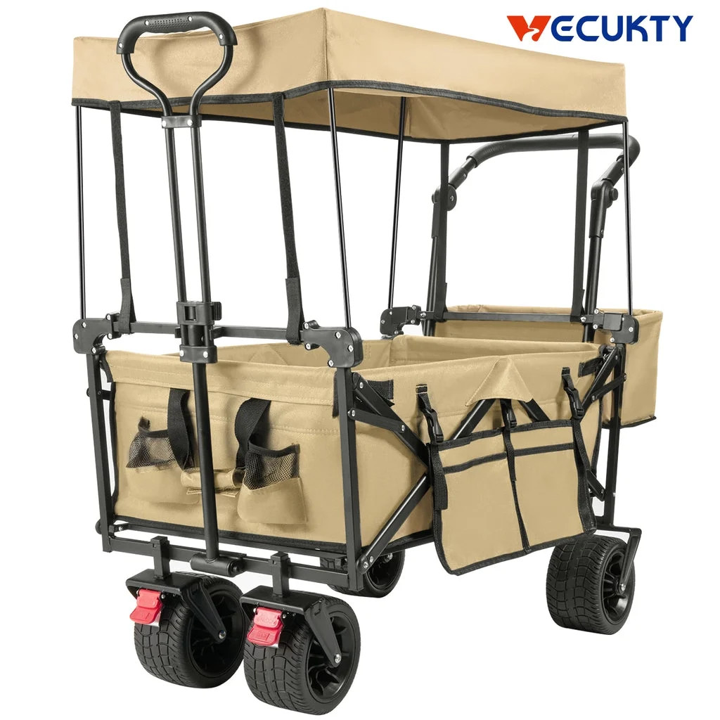 Collapsible Beach Wagon Cart with Removable Canopy, VECUKTY Foldable Wagon Utility Carts with Fat... | Walmart (US)
