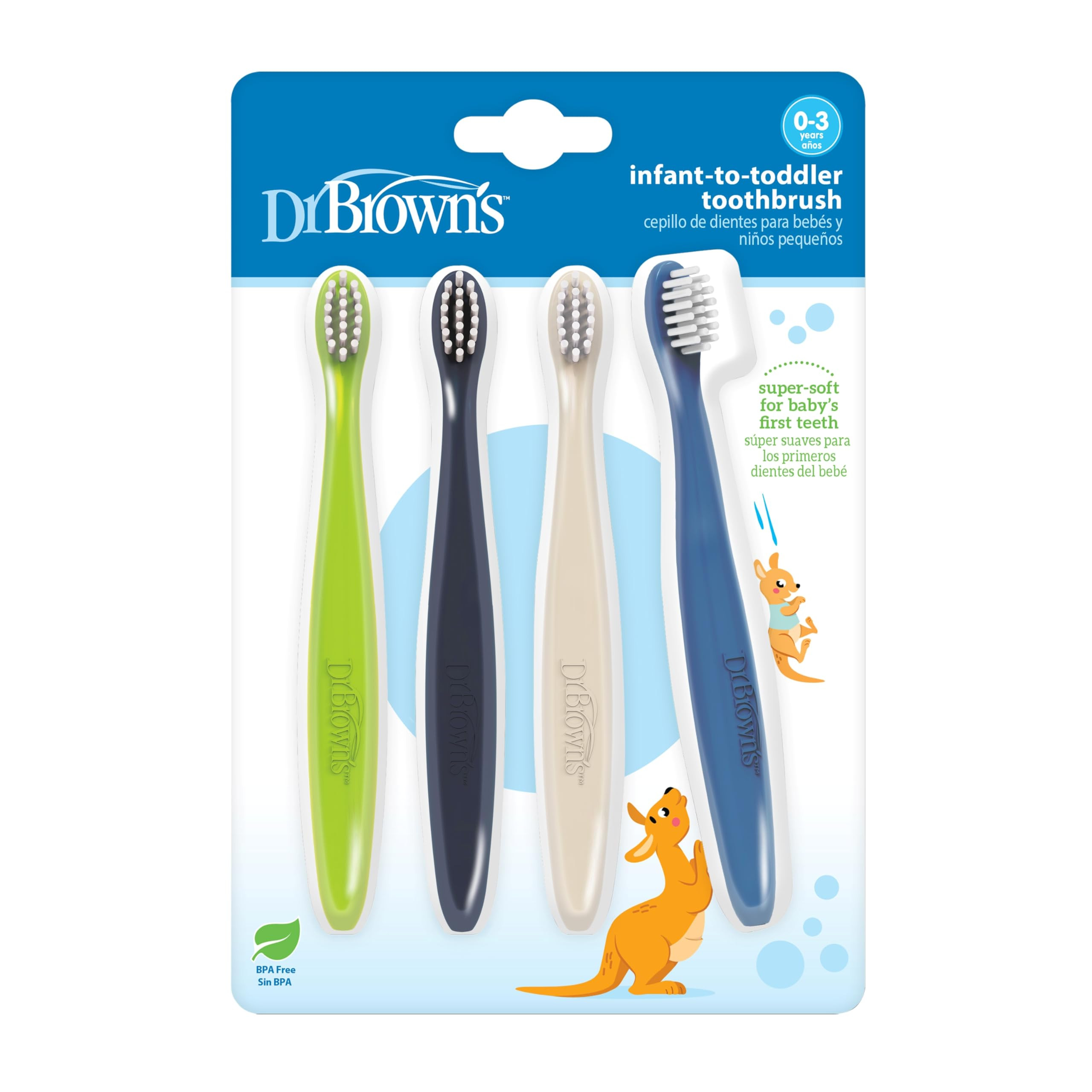Dr. Brown's Infant-to-Toddler Toothbrush Set, Soft & Gentle Manual Toothbrushes for Baby, Green/D... | Amazon (US)