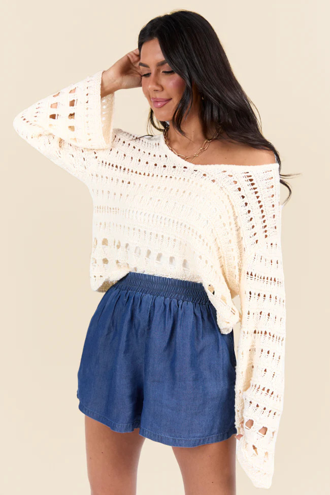 Chasing Daylight Cream Open Knit V-Neck Sweater DOORBUSTER | Pink Lily