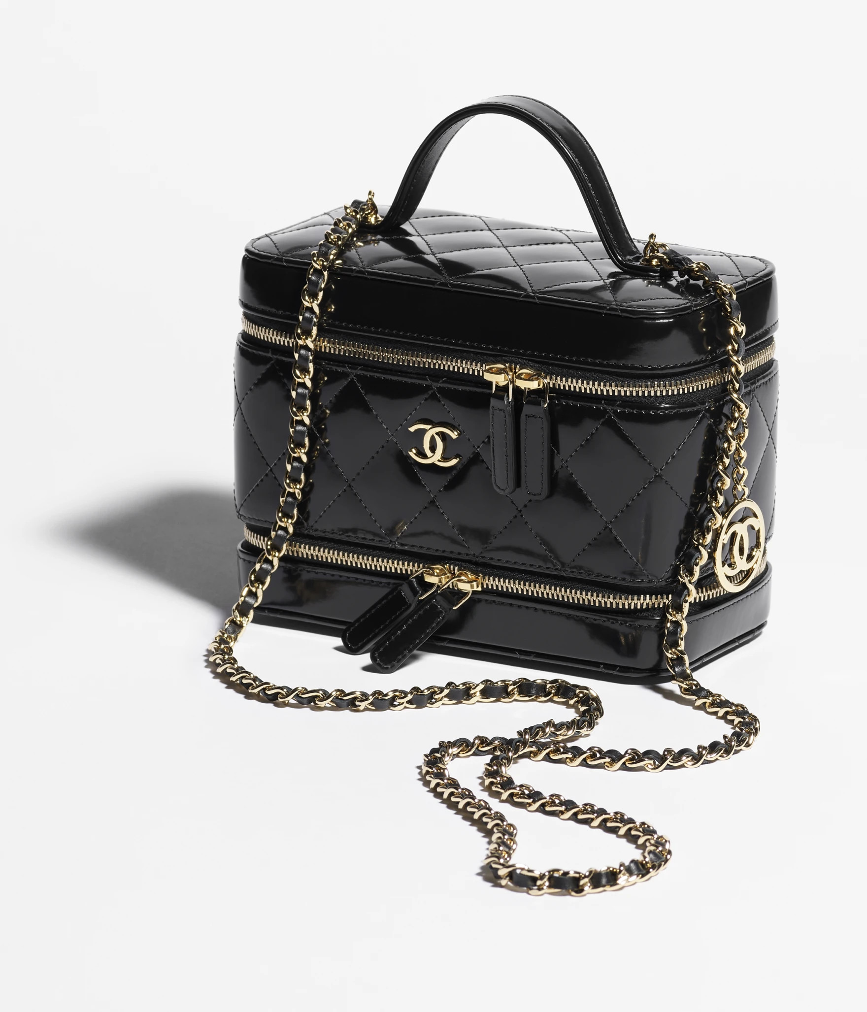 Long vanity with chain - Shiny calfskin & gold-tone metal , black — Fashion | CHANEL | Chanel, Inc. (US)