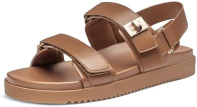 Rihero Women's Flat Sandals Comfort Adjustable Double Strap Slip on Leather Footbed Sandals | Amazon (US)