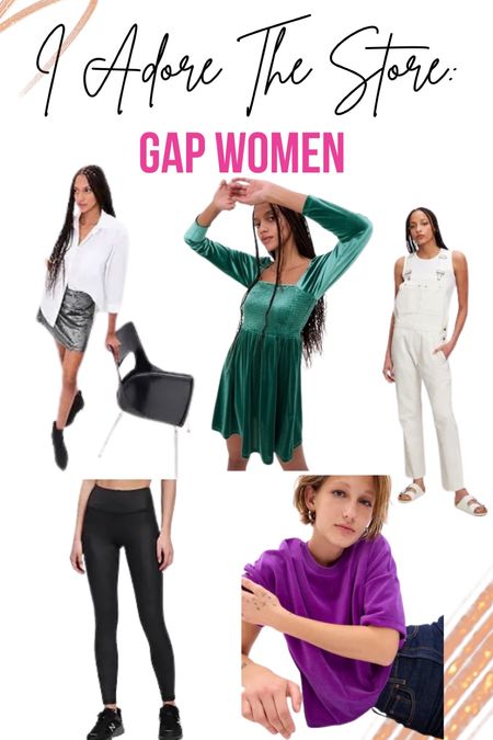 Gap for women!!!
- slouchy overalls
- velvet mini dress
- sequence mini skirt 
- velour shirt 
- high rise leggings 

#LTKstyletip #LTKunder100 #LTKsalealert