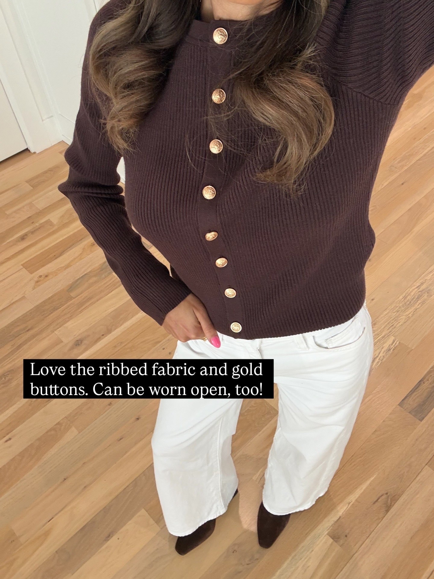 Chocolate brown ribbed sweater Amazon find with white jeans  

#LTKPetite #LTKOver40 #LTKootd