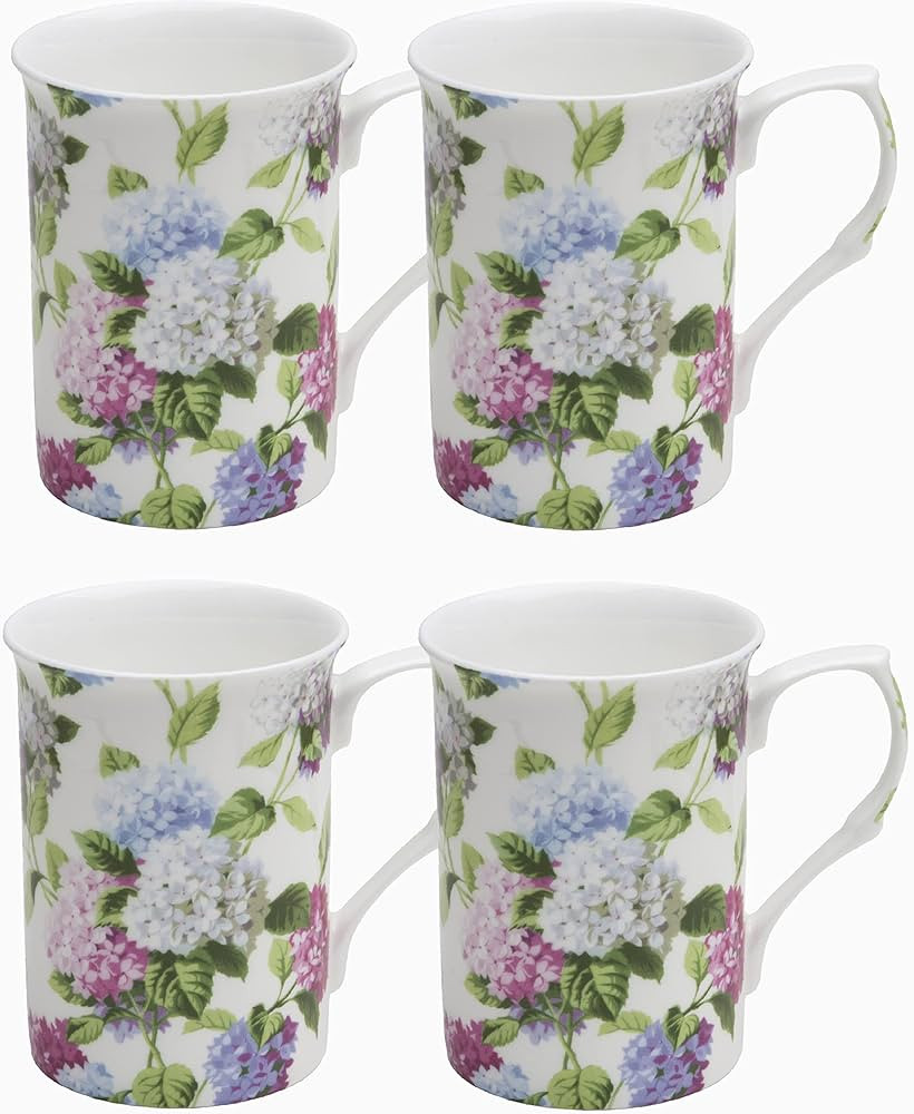 Amazon.com: Gracie Bone China Summer Glory Blue Purple Hydrangea Mug 10-Ounce (Set Of 4) : Home &... | Amazon (US)