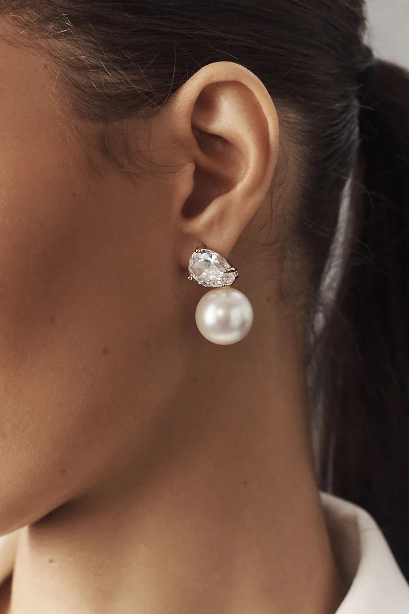 Crystal and Pearl Drop Earrings | Shop Simon
