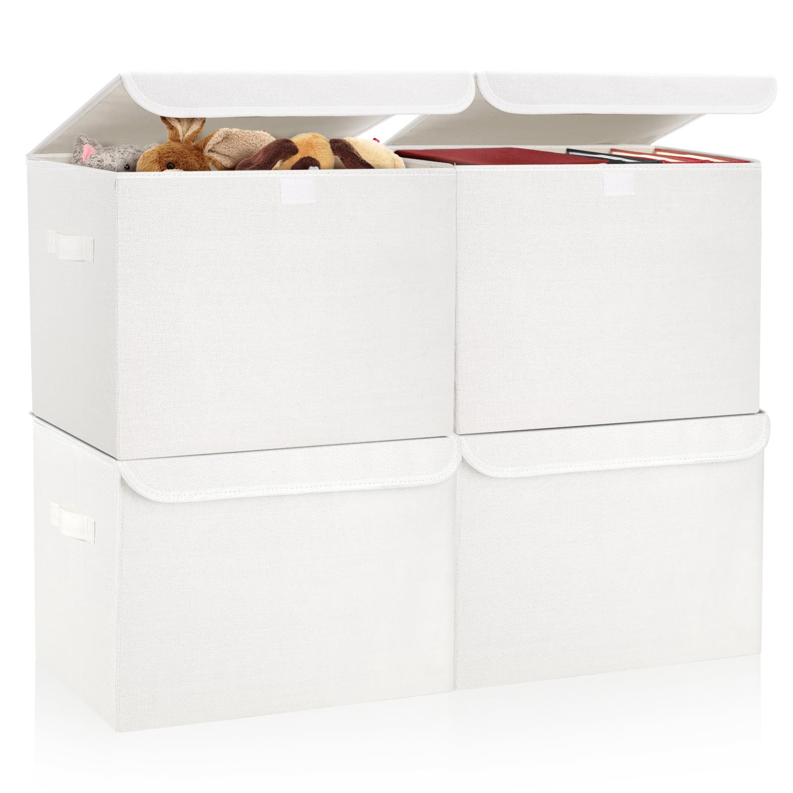 Large 22 Quart Linen Fabric Foldable Storage Bin Cube Organizer Basket with Flip-Top Lid & Handle... | Amazon (US)