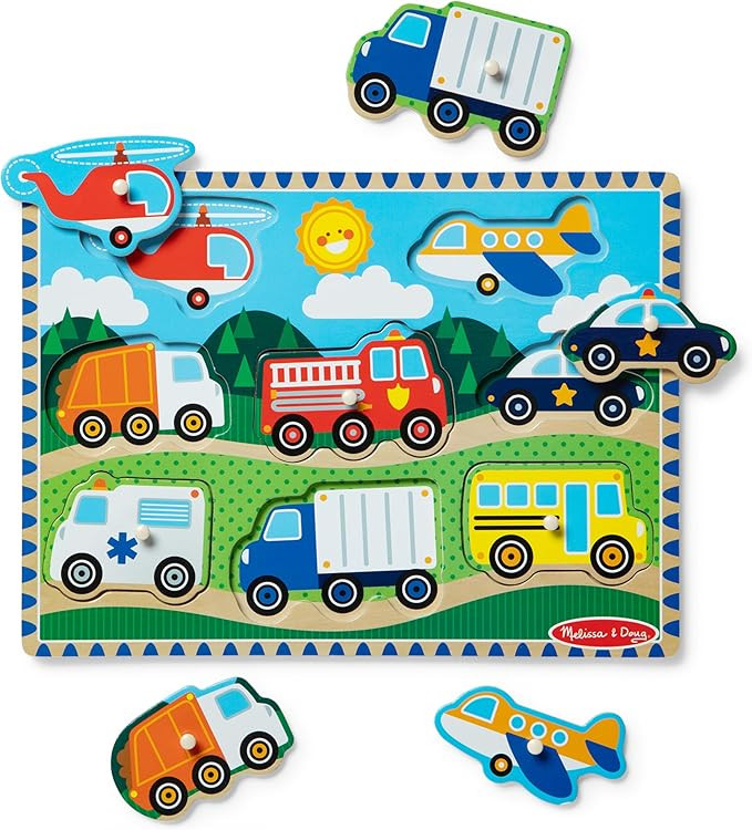 Melissa & Doug Vehicles Wooden Peg Puzzle (8 pcs) | Amazon (US)