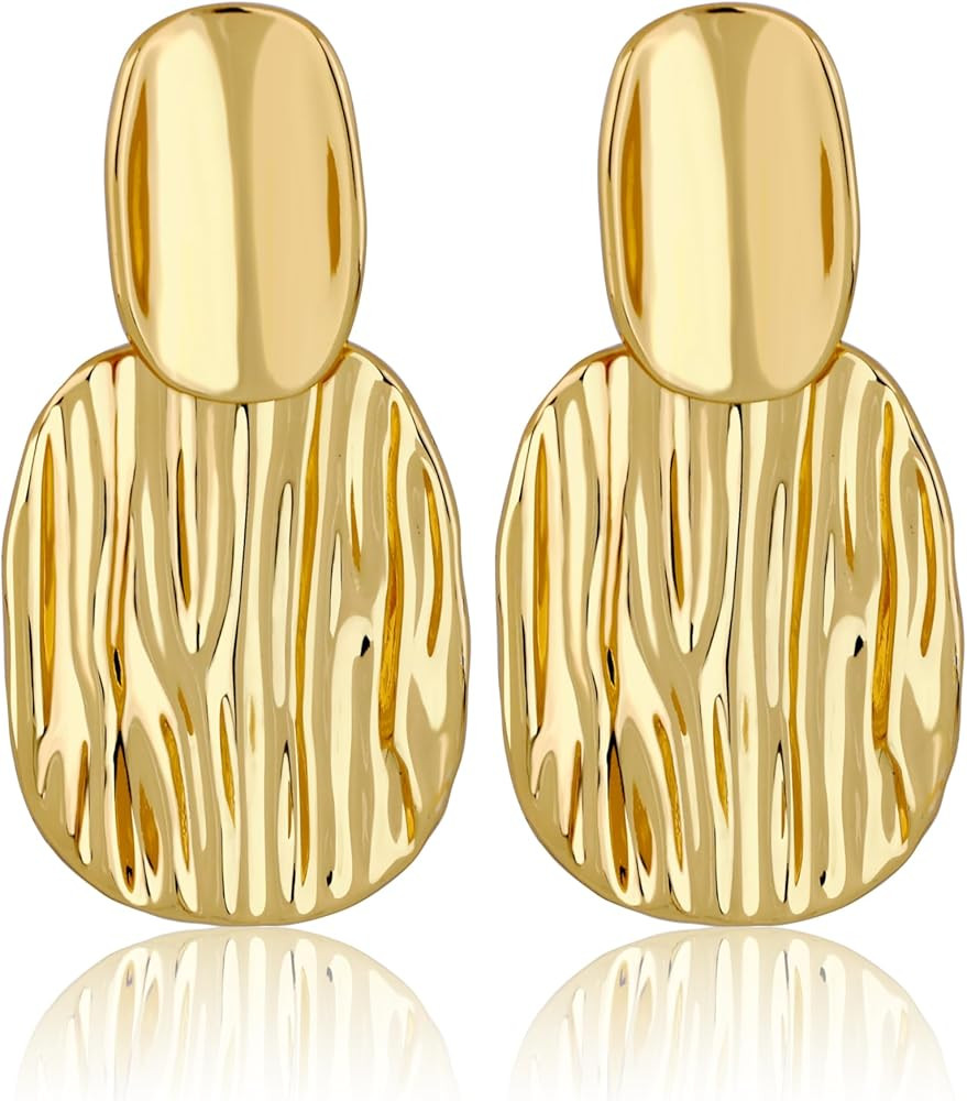 Gold Statement Earrings For Women 18K Gold Plated Sectored Flower Leaf Shell Angel Wing Earring L... | Amazon (US)