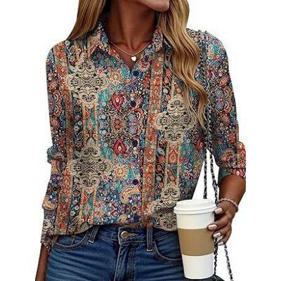 Zeagoo Button Down Shirt for Women Long Sleeve Blouses Floral Printed Tops Business Casual Work Outfits-MZ721-S | Target